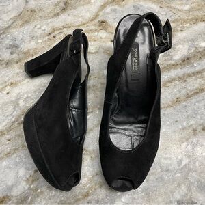 Paul Green Peep Toe Black Suede Slingback Heels